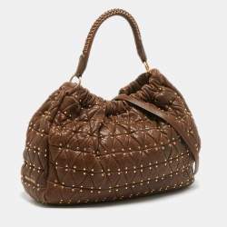 Miu Miu Dark Brown matelasse Leather Studded Hobo