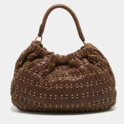 Miu Miu Dark Brown matelasse Leather Studded Hobo
