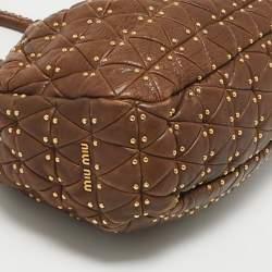 Miu Miu Dark Brown matelasse Leather Studded Hobo