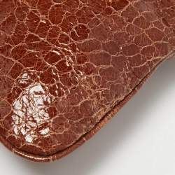 Miu Miu Brown Croc Effect Patent Leather Frame Clutch
