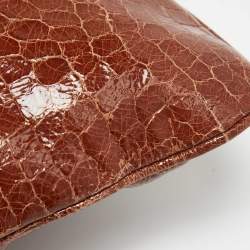 Miu Miu Brown Croc Effect Patent Leather Frame Clutch