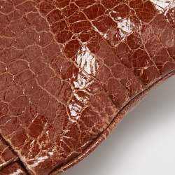 Miu Miu Brown Croc Effect Patent Leather Frame Clutch
