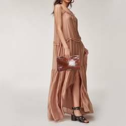 Miu Miu Brown Croc Effect Patent Leather Frame Clutch