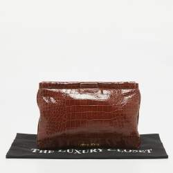 Miu Miu Brown Croc Effect Patent Leather Frame Clutch