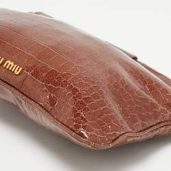 Miu Miu Brown Croc Effect Patent Leather Frame Clutch