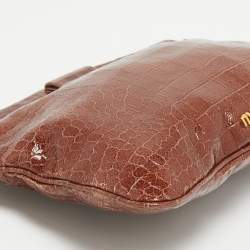 Miu Miu Brown Croc Effect Patent Leather Frame Clutch