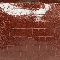 Miu Miu Brown Croc Effect Patent Leather Frame Clutch