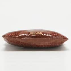 Miu Miu Brown Croc Effect Patent Leather Frame Clutch