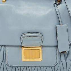 Miu Miu Light Blue Leather Matelassé Flap Top Handle Bag