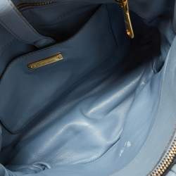 Miu Miu Light Blue Leather Matelassé Flap Top Handle Bag