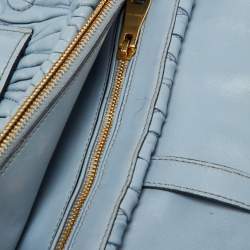 Miu Miu Light Blue Leather Matelassé Flap Top Handle Bag