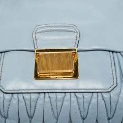 Miu Miu Light Blue Leather Matelassé Flap Top Handle Bag
