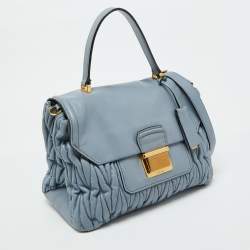 Miu Miu Light Blue Leather Matelassé Flap Top Handle Bag