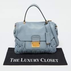 Miu Miu Light Blue Leather Matelassé Flap Top Handle Bag