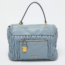 Miu Miu Light Blue Leather Matelassé Flap Top Handle Bag