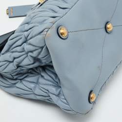 Miu Miu Light Blue Leather Matelassé Flap Top Handle Bag