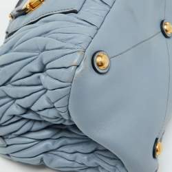 Miu Miu Light Blue Leather Matelassé Flap Top Handle Bag