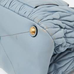 Miu Miu Light Blue Leather Matelassé Flap Top Handle Bag