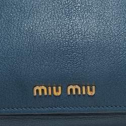 Miu Miu Blue Madras Leather Pushlock Tote