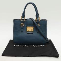 Miu Miu Blue Madras Leather Pushlock Tote