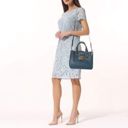 Miu Miu Blue Madras Leather Pushlock Tote