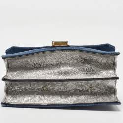 Miu Miu Blue/Silver Denim and Leather Flap Shoulder Bag