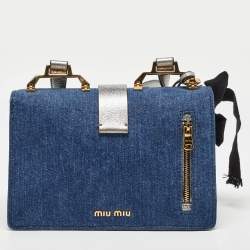 Miu Miu Blue/Silver Denim and Leather Flap Shoulder Bag