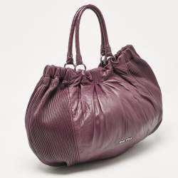 Miu Miu Purple Leather Pleated Hobo