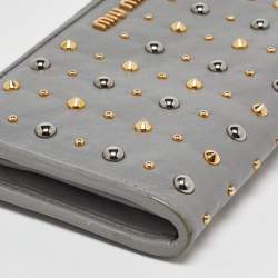 Miu Miu Grey Leather Studded Zip Continental Wallet