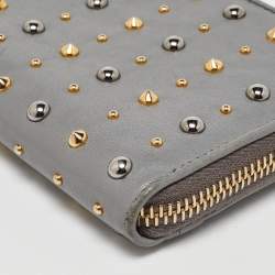 Miu Miu Grey Leather Studded Zip Continental Wallet