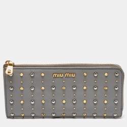 Miu Miu Grey Leather Studded Zip Continental Wallet