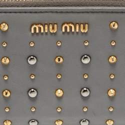 Miu Miu Grey Leather Studded Zip Continental Wallet