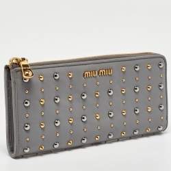 Miu Miu Grey Leather Studded Zip Continental Wallet