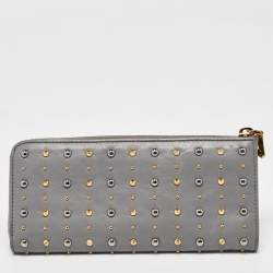 Miu Miu Grey Leather Studded Zip Continental Wallet