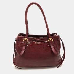 Pre Owned Miu Miu Burgundy Leather Bow Shoulder Bag
