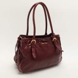 Pre Owned Miu Miu Burgundy Leather Bow Shoulder Bag