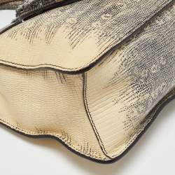Miu Miu Cream/Black Lizard Embossed Leather Crystal Embellished Tote