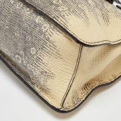 Miu Miu Cream/Black Lizard Embossed Leather Crystal Embellished Tote