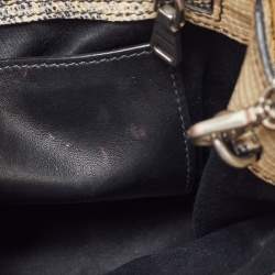 Miu Miu Cream/Black Lizard Embossed Leather Crystal Embellished Tote