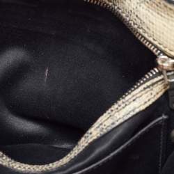 Miu Miu Cream/Black Lizard Embossed Leather Crystal Embellished Tote