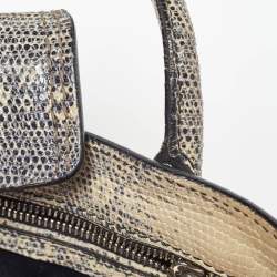 Miu Miu Cream/Black Lizard Embossed Leather Crystal Embellished Tote