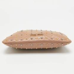 Miu Miu Dusty Pink Leather Studded Frame Clutch