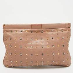Miu Miu Dusty Pink Leather Studded Frame Clutch