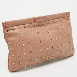 Miu Miu Dusty Pink Leather Studded Frame Clutch