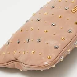 Miu Miu Dusty Pink Leather Studded Frame Clutch