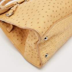 Miu Miu Tan Ostrich Leather Special Edition 07/8 Push Lock Tote