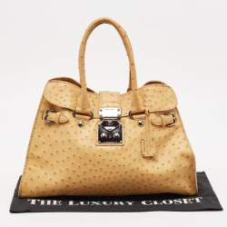 Miu Miu Tan Ostrich Leather Special Edition 07/8 Push Lock Tote