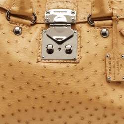 Miu Miu Tan Ostrich Leather Special Edition 07/8 Push Lock Tote