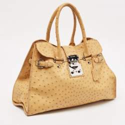 Miu Miu Tan Ostrich Leather Special Edition 07/8 Push Lock Tote