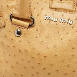 Miu Miu Tan Ostrich Leather Special Edition 07/8 Push Lock Tote